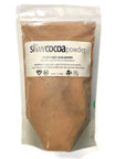 Bag of slowcocoa powder with a clear front for visibility on a white background