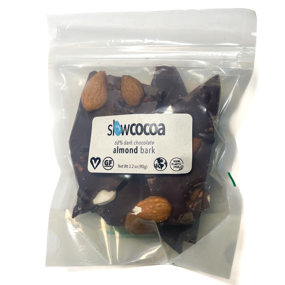 slowcocoa almond bark with almonds on top