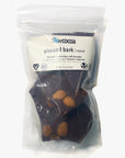 Packaged almond bark with almonds visible, branded 'slowcocoa'.