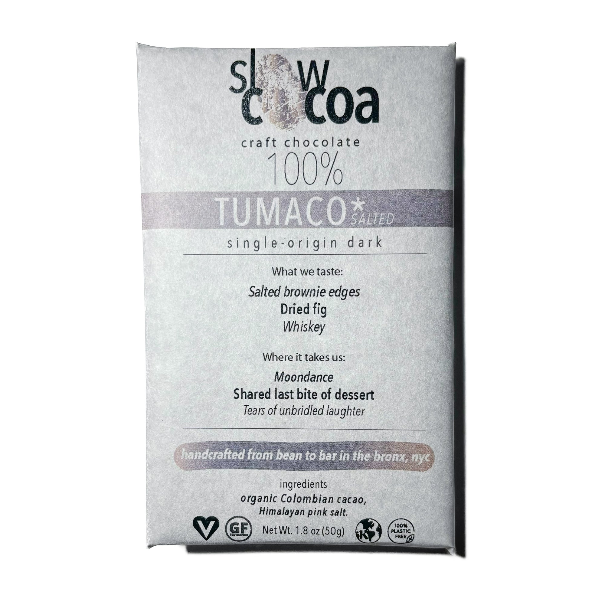 slowcocoa 100% Salted Tumaco Chocolate Bar